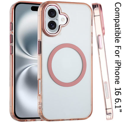 Phone Case for Apple iPhone 16 Magnetic Clear Acrylic Metal Button Camera Guard Shockproof Transparent Slim Grip Premium Hybrid Cover