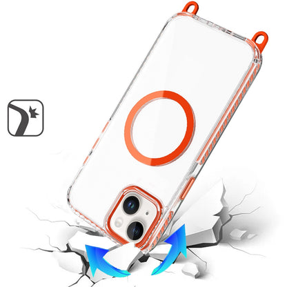Phone Case for Apple iPhone 11 Transparent Magnetic Lanyard Shockproof Hybrid Clear Grip Durable Camera Protection TPU Anti-Slip Design Cover Cosmic Orange