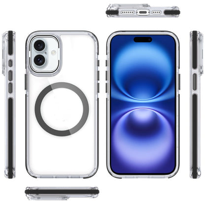 For Apple iPhone 17 AIR Hybrid Clear Back Case with Invisible Camera Bracket Stand, MagSafe Magnetic Circle, Shockproof Color Frame Case Cover Black