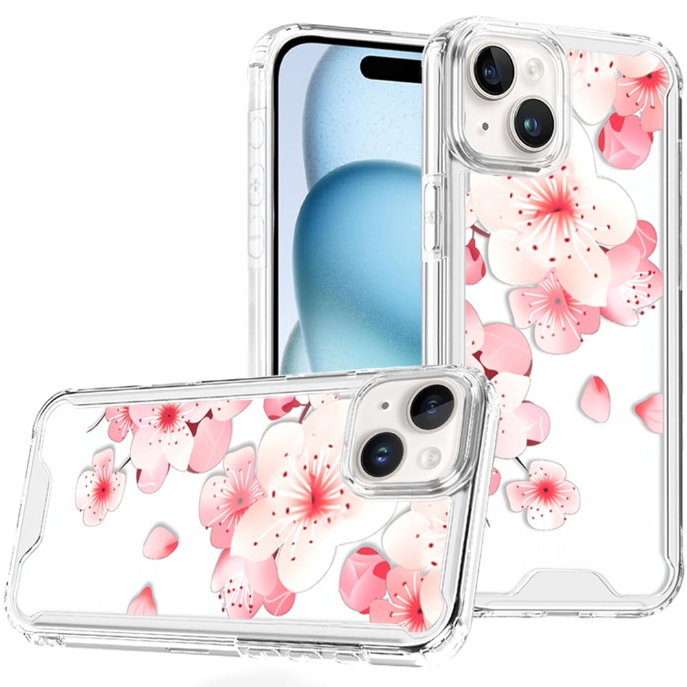 Phone Case for Apple iPhone 15 Beautiful Fashion Design TPU Shockproof Hybrid Rubber PC Slim Lightweight Protective Stylish Pattern Cover Cherry Blossom