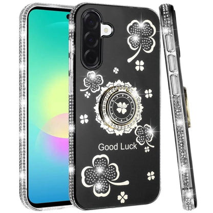 Phone Case for Samsung Galaxy A27 5G Glitter Diamond Ring Stand Sparkle Rhinestone Edge AntiSlip Kickstand Luxury Fashion Bumper Shockproof Cover