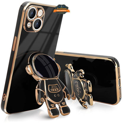 For Apple iPhone 16 Plus (6.7") Astronaut Hidden Stand Holder Plating Hybrid Electroplated Bumper Shockproof Armor Cute Case Cover