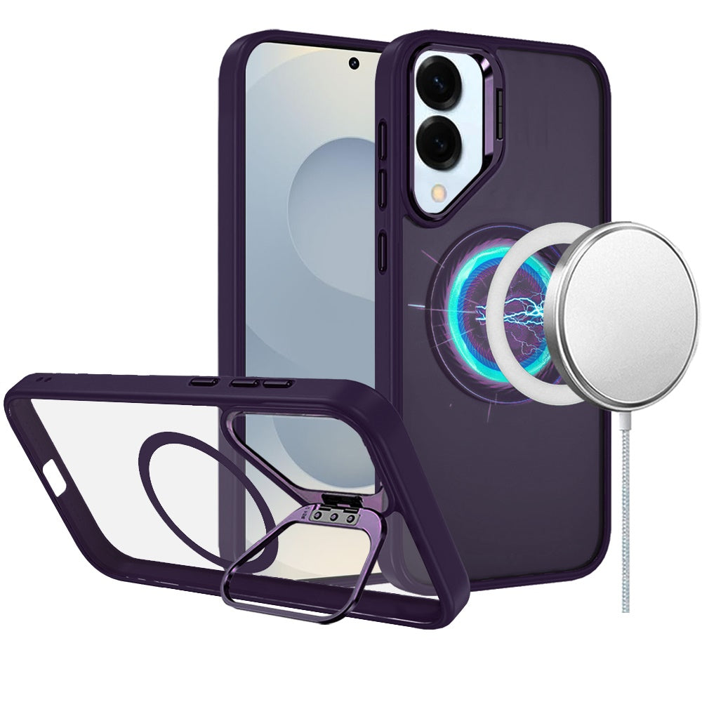 For Samsung Galaxy S25 EDGE Heavy Duty Metallic Hybrid Tough TPU with Camera Ring Stand, MagSafe Compatible, Rugged Drop Protection Case Cover