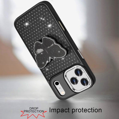 Phone Case for Apple iPhone 18 Pro Max Butterfly Grip Pop Stand Diamond Sparkle Hybrid Shockproof Metal Button Slim Protective Grip Decorative Design Cover