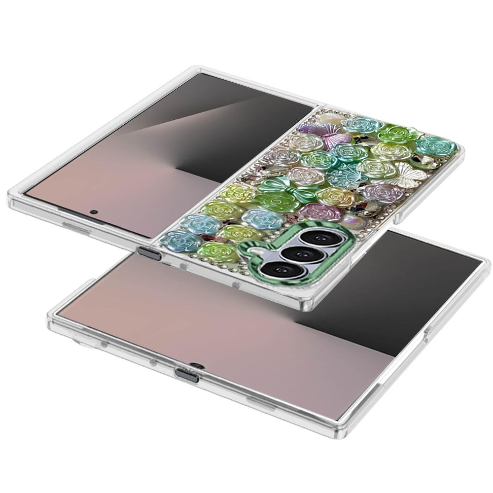 For Samsung Galaxy Z Fold 7 Muti-Color Floral Fashion Bling Crystal 3D Full Diamonds Stones Sparkle Rhinestone Glitter Hybrid Case Cover
