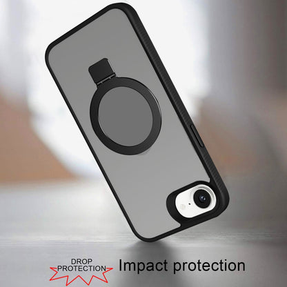 For Apple iPhone 17E /16E Magnetic Circle Kickstand with MagSafe Compatibility, Matte Skin, Rugged Bumper, and Ring Holder Case Cover Black