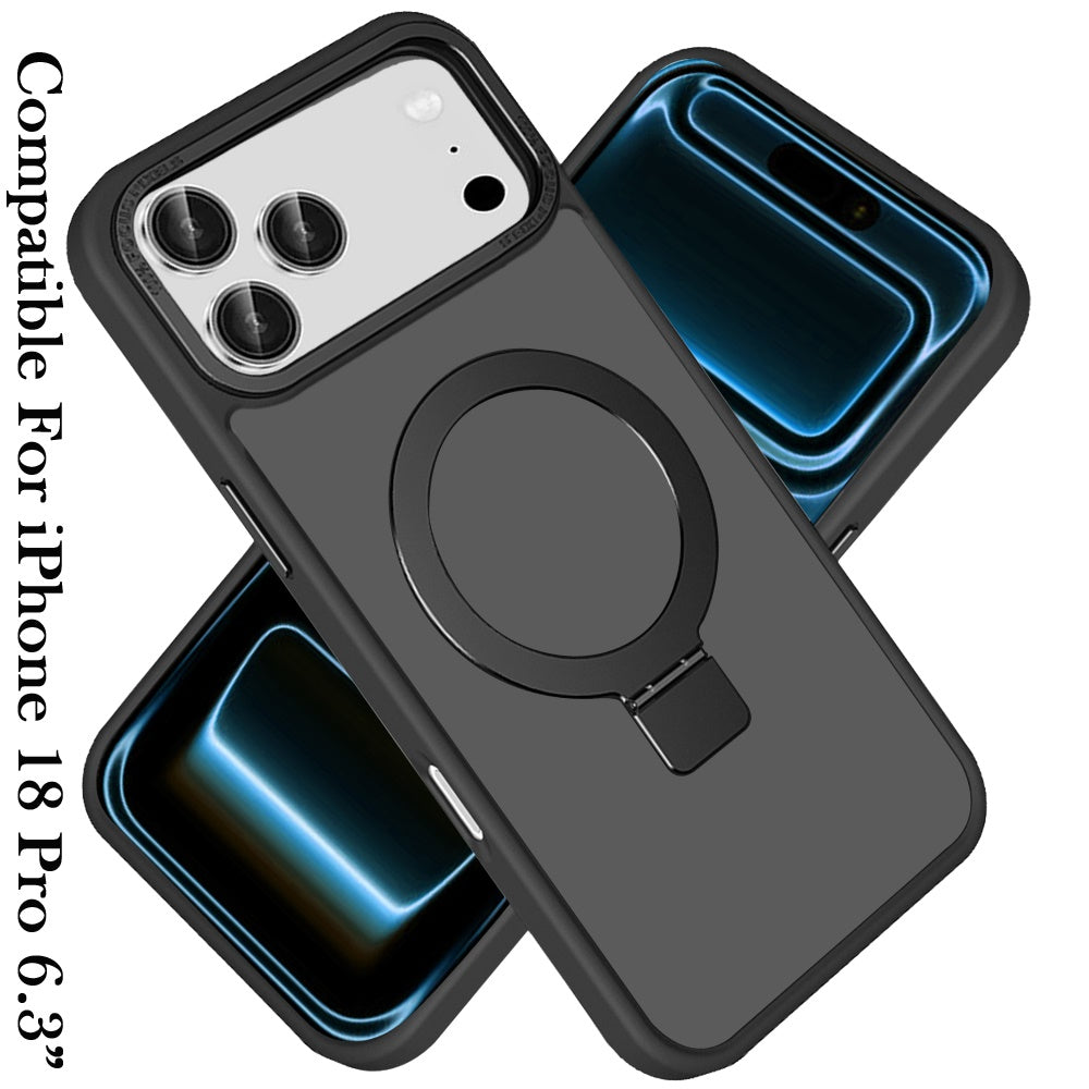 Phone Case for Apple iPhone 18 Pro/ 17 Pro Metal Chrome Magnetic Circle Kickstand Shockproof Matching Camera Protector Durable Grip Hybrid Armor Cover