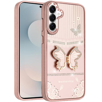 For Samsung Galaxy S26 Glitter 3D Butterfly Design Bling Metallic Edge Hybrid Stand Drop Protection TPU Shockproof Case Cover