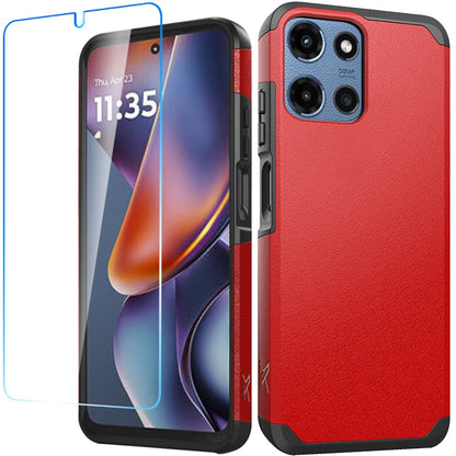 For Motorola Moto G Stylus 5G 2025 Tough Hybrid Dual Layer Hard PC TPU Rubber Bumper, Shock Absorption, Screen Protector Included Case Cover