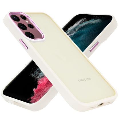 Phone Case for Samsung Galaxy S23 Ultra Polished Acrylic Hybrid TPU Slim Shockproof Metal Button Thick Durable Grip Camera Protection Anti-Scratch Cover