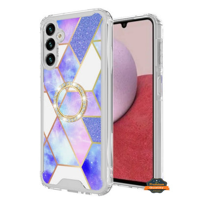 For Samsung Galaxy S25 EDGE Fashion Design Bling Diamond Hybrid Protective Case, Ring Kickstand Hard PC + TPU Protector