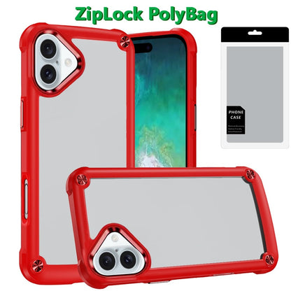 For Apple iPhone 16 Plus Hybrid Transparent Rubber with Metal Buttons & Camera Edges Hard TPU Corner Frame Bumper Case Cover Black