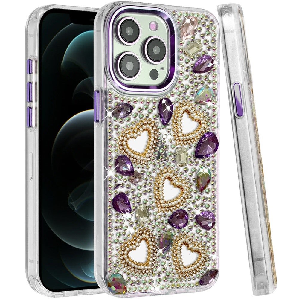 Phone Case for Apple iPhone 12 Pro Max Luxury Crystal Heart Rhinestone Diamond Bling Shockproof Hybrid Glitter Protective Stylish Durable Grip Cover