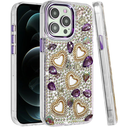 Phone Case for Apple iPhone 12 Pro Max Luxury Crystal Heart Rhinestone Diamond Bling Shockproof Hybrid Glitter Protective Stylish Durable Grip Cover