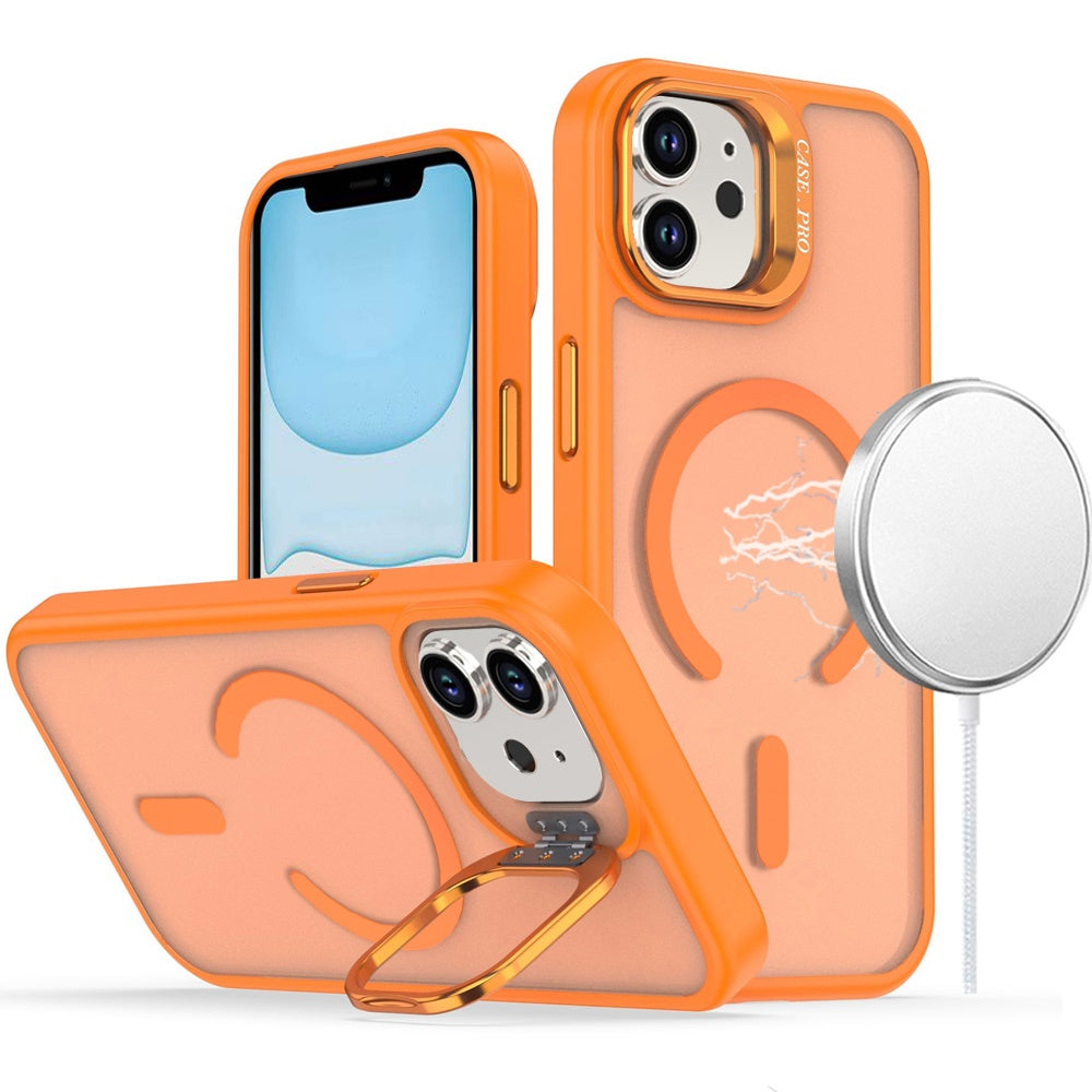 For Apple iPhone 11 MagSafe Compatible Matte Metallic Stand TPU Hybrid Drop Protection Camera Kickstand Case Cover Cosmic Orange