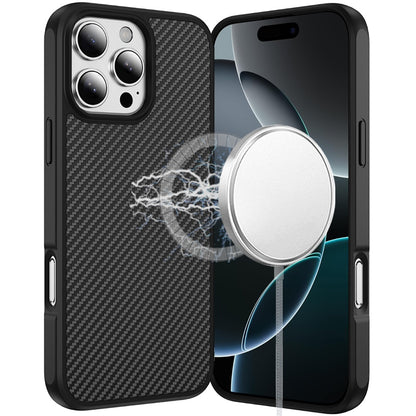 For Apple iPhone 16 Pro Max Carbon Fiber Design with Magnetic HQ 2.0mm Thick Hybrid Shockproof Rubber Hard PC Case Cover