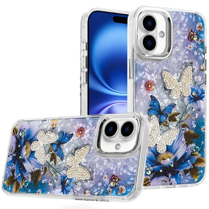 For Apple iPhone 17 (6.3") Epoxy Glitter Flowers Bling 3D Butterfly Fashion TPU Hybrid with Shockproof Protection Case Cover