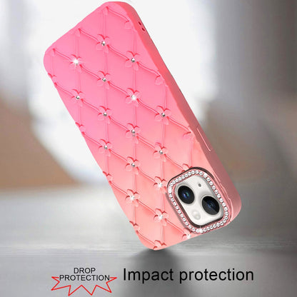 For Apple iPhone 11 Fashion Flower Design Sparkle Glitter Shimmer Rhinestone Bling Floral Accents, Leather Texture TPU Case Cover Orange /Pink