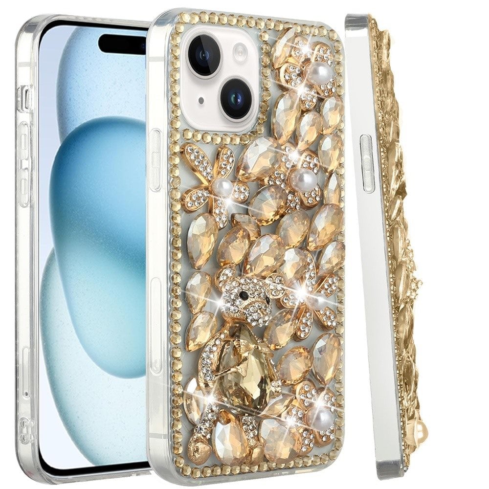 Phone Case for Apple iPhone 15 Plus Luxury Full Diamond Glitter 3D Floral Ornament Hybrid Shockproof Stylish Rhinestone Designer Protective Elegant Cover