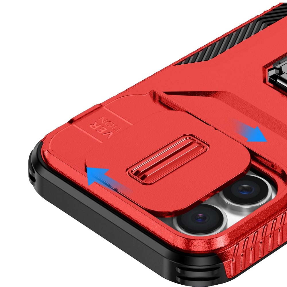 For Apple iPhone 13 Pro Max Case, Camera Cover with Magnetic Rotation Ring Stand, Military Grade Hybrid Hard TPU Shockproof Case Cover Red