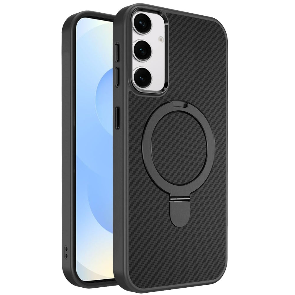 For Samsung Galaxy S25 Ultra Hybrid Carbon Fiber Design with MagSafe Compatible [Magnetic Circle], Ring Stand Shockproof Slim TPU Case Cover