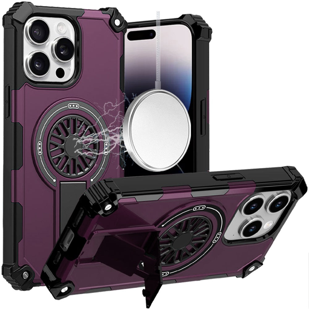 Phone Case for Apple iPhone 14 Pro Max Invisible Kickstand Magnetic Car Mount Friendly Shockproof Texture Anti Slip Durable Grip Heavy Duty Hybrid Cover Purple