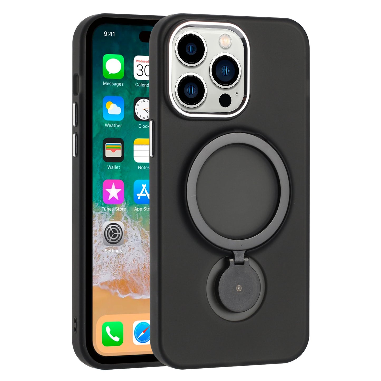 For Apple iPhone 16 Pro Max (6.9") MagSafe Compatible with 360 degree Circle Ring Stand Magnetic Kickstand Slim Hybrid Case Cover