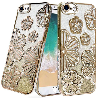 For Motorola Edge 2025 Luxury Flower Design Sparkle Glitter Diamond Rhinestone Shimmer Bling Plating Thick TPU Hard PC Case Cover