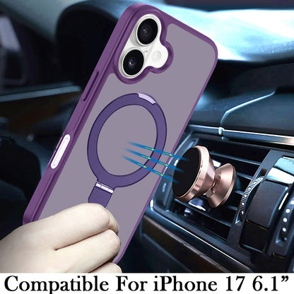 For Apple iPhone 17 (6.3") Magnetic Circle Back with Ring Stand Full Rotation Matte Hybrid Shockproof Case Cover