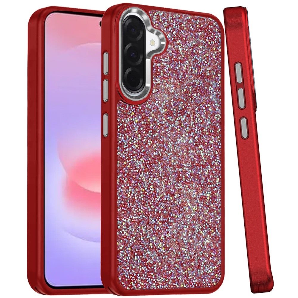 Phone Case for Galaxy A37 Crystal Glass Bling Diamond Metallic Edge Shockproof Durable Protective Clear Hybrid Stylish Premium Design Cover