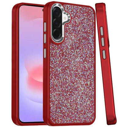 Phone Case for Galaxy A37 Crystal Glass Bling Diamond Metallic Edge Shockproof Durable Protective Clear Hybrid Stylish Premium Design Cover