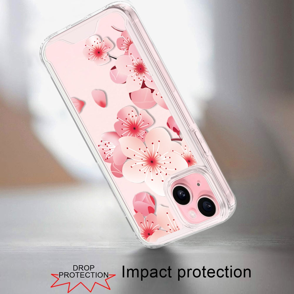 Phone Case for Apple iPhone 15 Beautiful Floral TPU Shockproof Hybrid Rubber PC Slim Lightweight Protective Designer Pattern Cover Red
