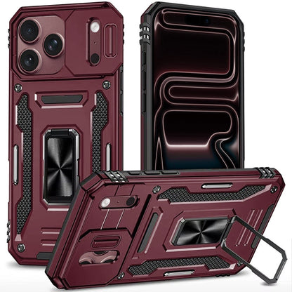 Phone Case for Apple iPhone 18 Pro/ 17 Pro Tough Metal Ring Shockproof Sliding Camera Window Hybrid Armor Rugged Anti Slip Heavy Duty Grip Cover Purple