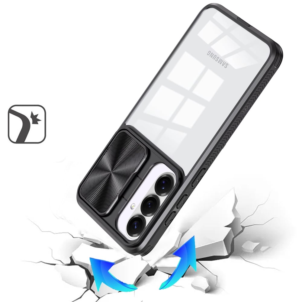 Phone Case for Samsung Galaxy S26 FE /S26 Fan Edition Clear Transparent Back with Sliding Camera Hybrid Shockproof Slim Protective Durable Colorful Frame Cover