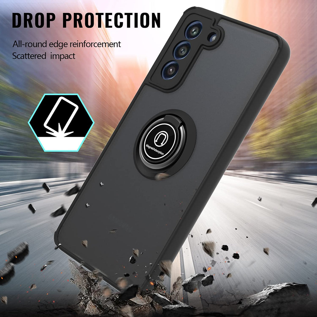 For Samsung Galaxy A26 Translucent Matte Back Hybrid with Rotatable Metal Ring Holder Kickstand Shockproof TPU (Fit Car Mount) Case Cover