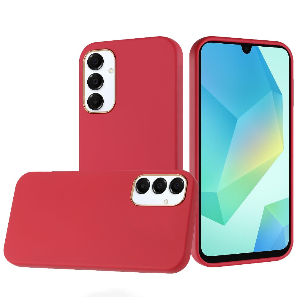 Phone Case for Samsung Galaxy A16 5G Hybrid Silicone TPU Rubber Chromed Edge TPU Bumper Reinforced Corners Shock Absorbing Protection Cover Red