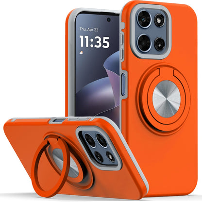 For Motorola Moto G 5G 2026/2025 Metal Matte Hybrid with Invisible Rotational Ring Stand, Car Mount Friendly, Military Grade Slim Fit Sturdy Case Cover Cosmic Orange
