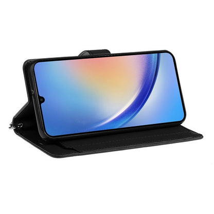 For Samsung Galaxy A36 Premium Leather Wallet with Credit Card ID Slots Cash Holder, Duo Flip Pouch, Stand Function & Strap Case Cover Black