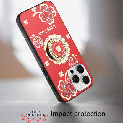For Apple iPhone 16 Pro Diamonds 3D Butterfly Bling Sparkly Glitter Ornaments Engraving Hybrid Metal Fashion Case Cover Good Luck Floral Red