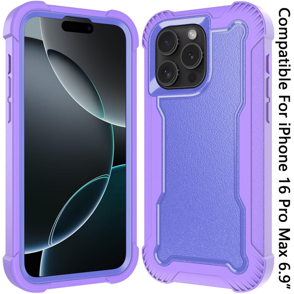 For iPhone 16 Pro Max (6.9") Tough Hybrid Case - Shockproof 3-in-1 Armor Full-Body Protection PC + TPU Rubber Bumper Frame Case Cover