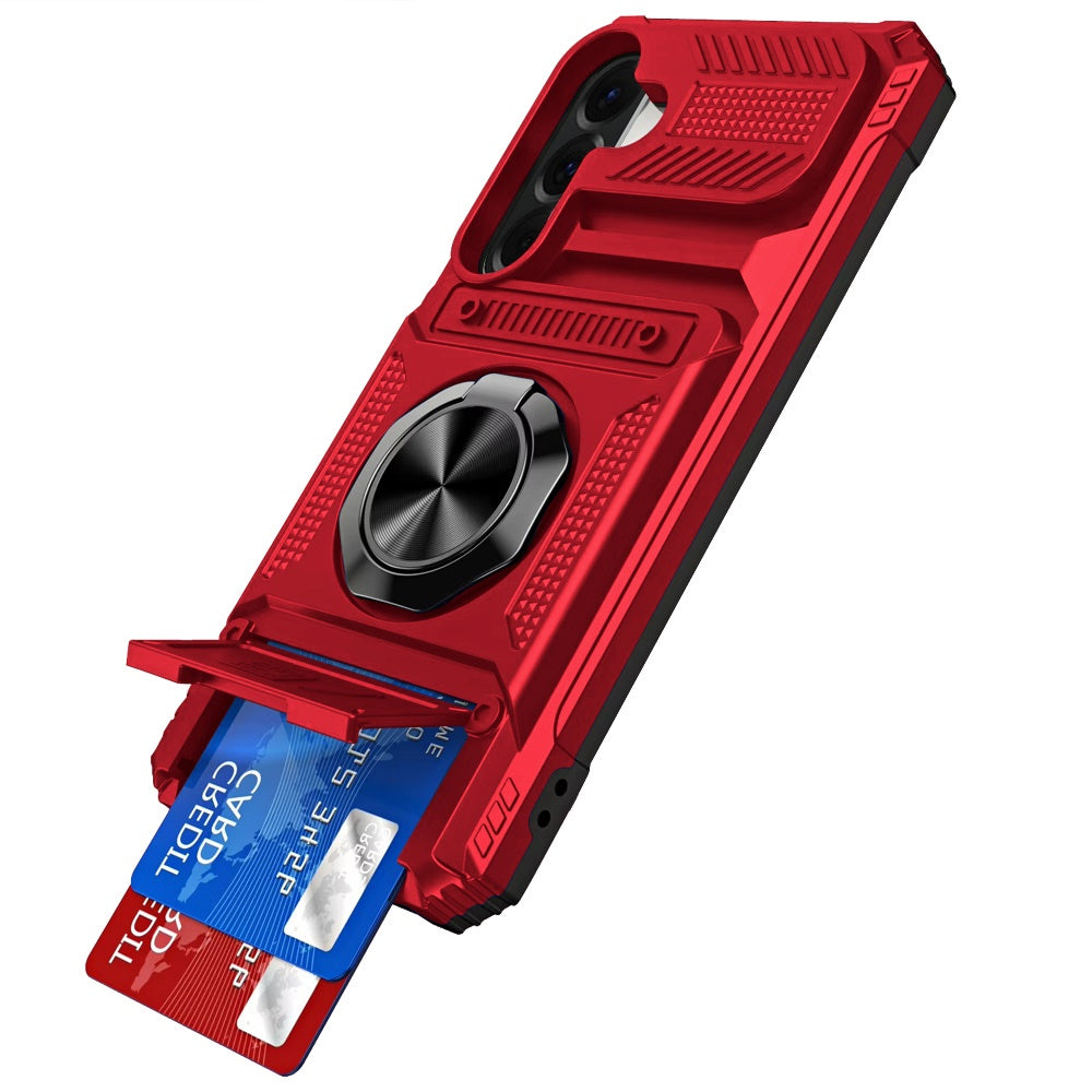 For Samsung Galaxy A57 2X Card Slot Metal Ring Stand Hybrid Shockproof Heavy Duty Drop Protection Multi Functional Design Case Cover