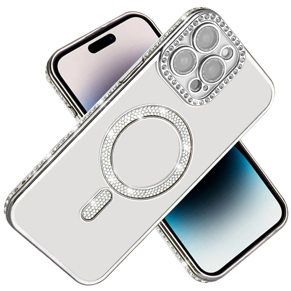 For Apple iPhone 13 Pro Max Bling Case with Diamond Magnetic Circle, Transparent Slim Shockproof Hybrid Slim Fit Case Cover