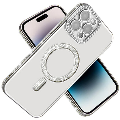 For Apple iPhone 13 Pro Max Bling Case with Diamond Magnetic Circle, Transparent Slim Shockproof Hybrid Slim Fit Case Cover