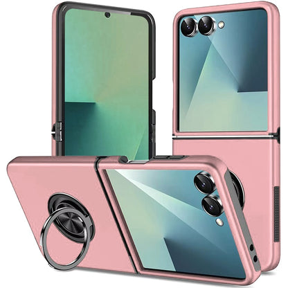 For Samsung Galaxy Z Flip 7 Hybrid 360 Degree Rotatable Metal Invisible Ring Stand Holder Slim Fit Magnetic Car Mount Shockproof Case Cover