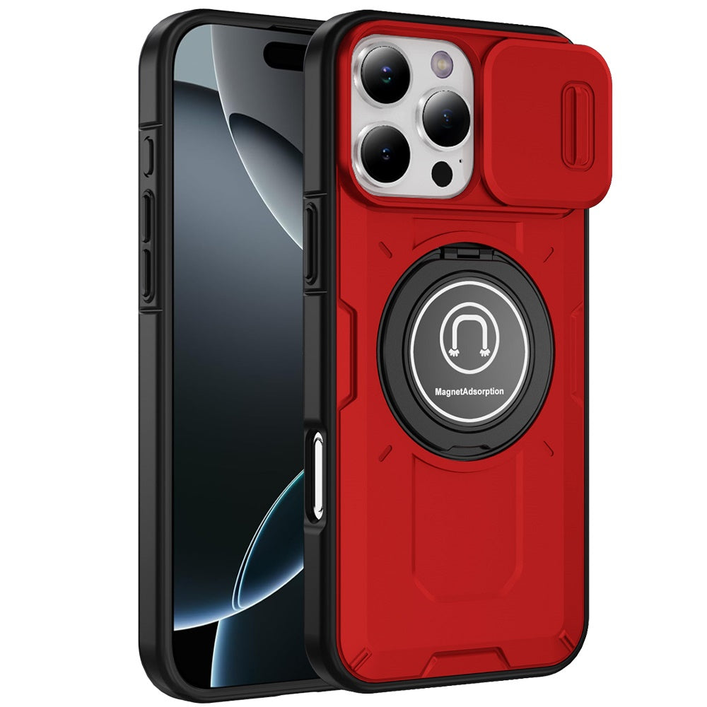 For Apple iPhone 16 Pro (6.3") Build in Invisible Magnetic Ring Stand with Slide Camera Protector, fit Magnetic Car Mount [Compatible with MagSafe] Case Cover