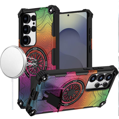For Samsung Galaxy S25 Ultra Texture Design Stylish Invisible Kickstand Case, MagSafe Compatible Hybrid Shockproof Cover, Car Mount Friendly Case Cover