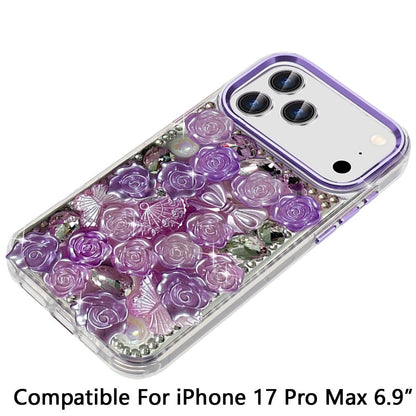 For Apple iPhone 17 Pro Max (6.9") Muti-Color Floral Fashion Bling Crystal 3D Full Diamonds Stones Sparkle Rhinestone Glitter Hybrid Case Cover
