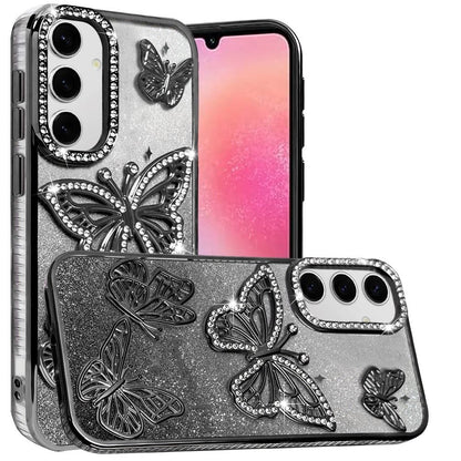 For Samsung Galaxy A26 Luxury Butterfly Sparkle Glitter Diamond Crystal Rhinestone Shimmer Bling Plating Thick TPU Hard PC Case Cover