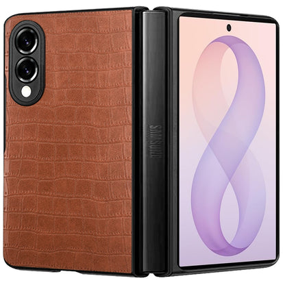 Phone Case for Samsung Galaxy Z Fold 8 Premium PU Vegan Leather Hard Shell Snap On Slim Fit Hybrid Protective Reinforced Rugged Skin Design Cover Brown