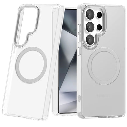 For Samsung Galaxy S23 Ultra Transparent Back Hybrid Case - Magnetic Circle, Color Frame, Metal Buttons, MagSafe Compatible Case Cover